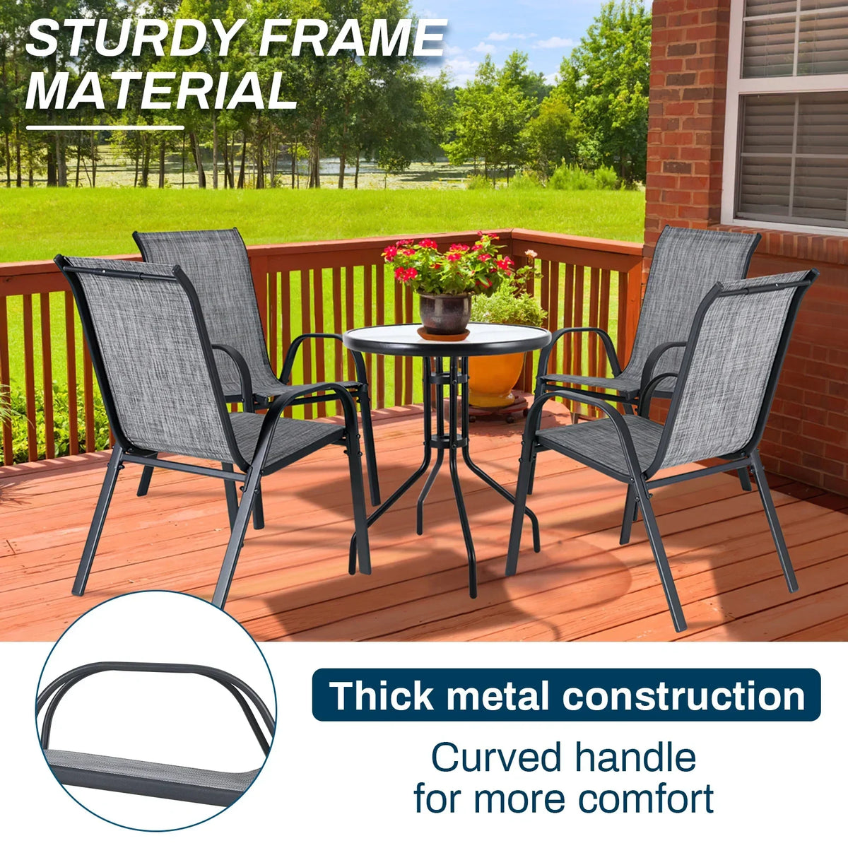 2026 NewPirecart Set of 4 Patio Dining Chairs, Textilene Outdoor Stacking Chairs for Poolside, Backyard, Garden