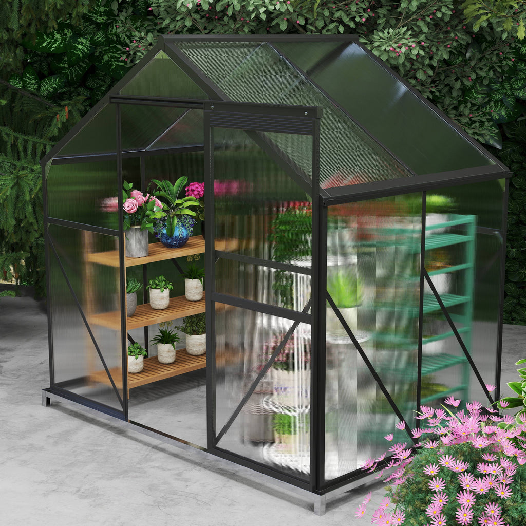 2026 NewAsofer 6' x 4' Greenhouse for Outdoors, Aluminum Walk-in Green Houses shed with Rain Gutter and Roof Vent for Backyard