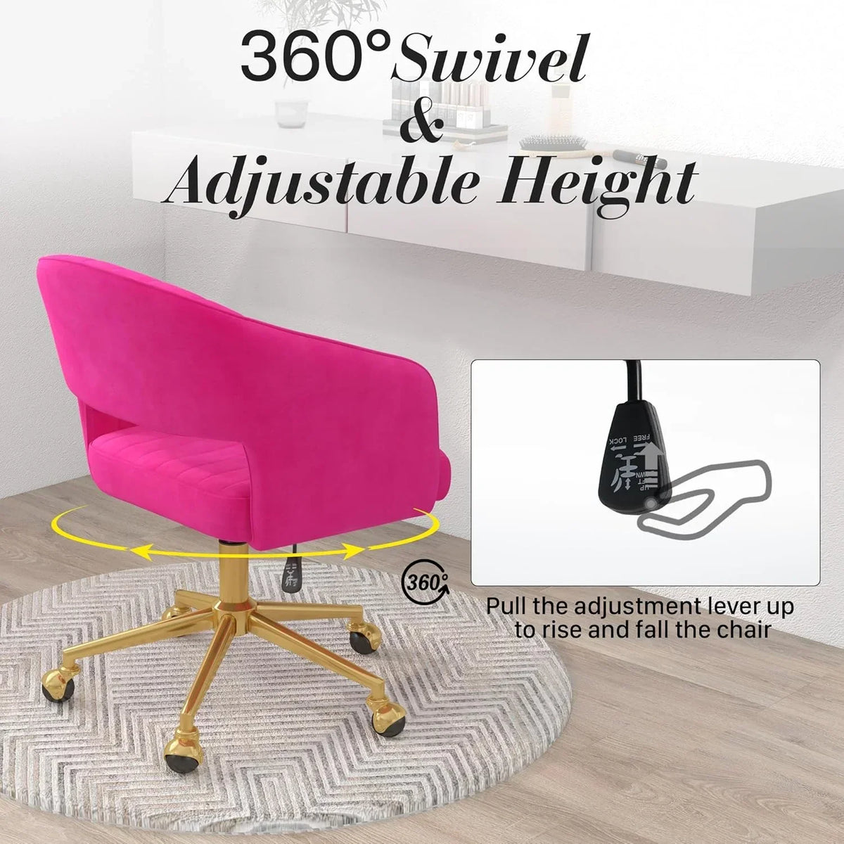 2026 NewHome Office Swivel Desk Chair, Modern Velvet Vanity Chair, Height Adjustable Armchair with Gold Base, Ergonomic Office Chair for Task Study Computer Room, Beige