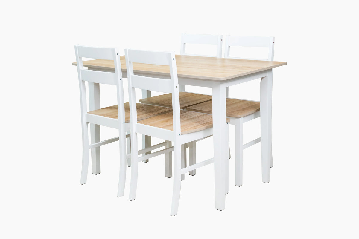 2026 NewMainstays 5-Piece Dining Set, 1 Table and 4 Chairs, White, MDF and Rubberwood, Indoor, 46" L x 29" W x 30" H Table