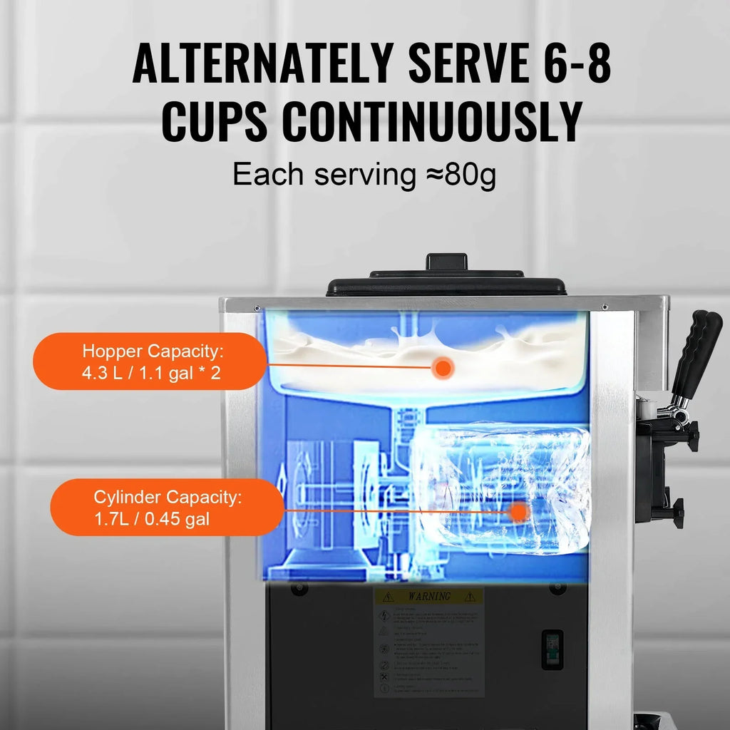 2026 NewKFFKFF Commercial Soft Ice Cream Machine 21-31 L/H Output 3-Flavor LED Display Auto Clean 4.3L/1.1GAL Hopper,1.7L/0.45gal Cylinder