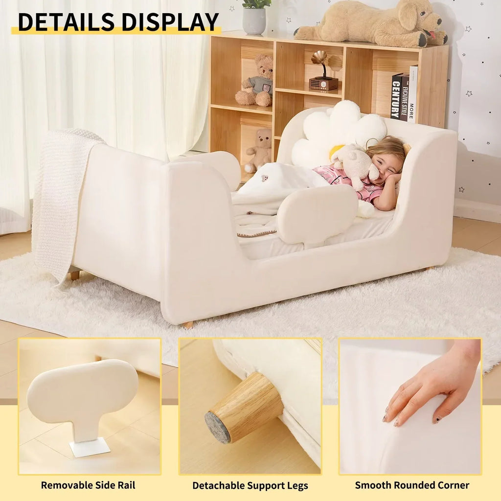 2026 NewLilypelle Toddler Bed Frame, Toddler Floor Bed with Removable Guard Rails, Small Bed for Boys and Girls, Standard Crib Size Toddler Bed"55.9 x 31.5 x 23.2 in"Beige