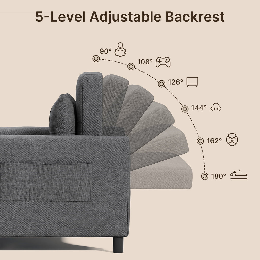 2026 NewSofa Bed, Lofka 3-in-1 Convertible Sleeper Sofa with Storage, Adjustable Backrest & Pull Out Function - Sleeper Chair for Small Space, Apartment, Dark Grey