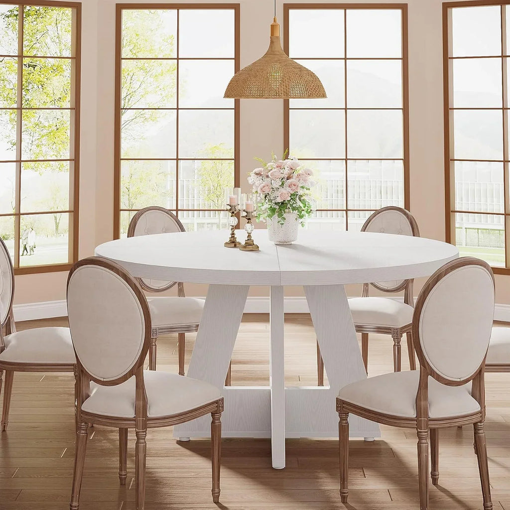 2026 NewTribesigns Round Dining Table for 4, Grey Kitchen Table 47 Inch Farmhouse Wood Kitchen Dinning Table for Kitchen Living Room