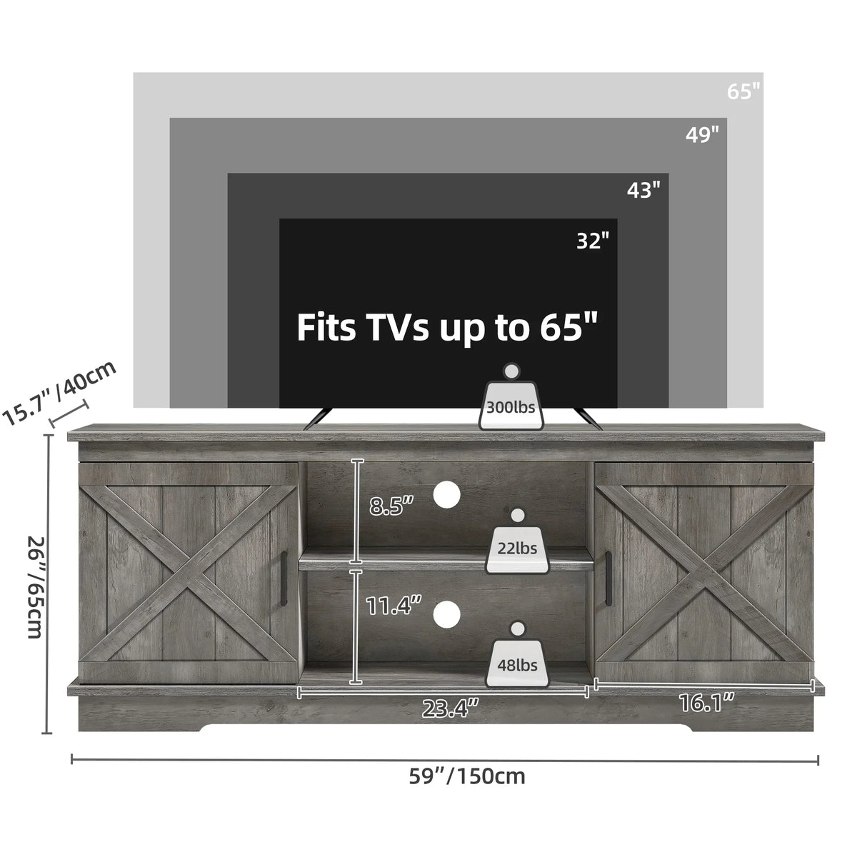 2026 NewDextrus Farmhouse TV Stand for 65 inch TV, Entertainment Center for Living Room, TV Media Console Cabinet, Grey Wash
