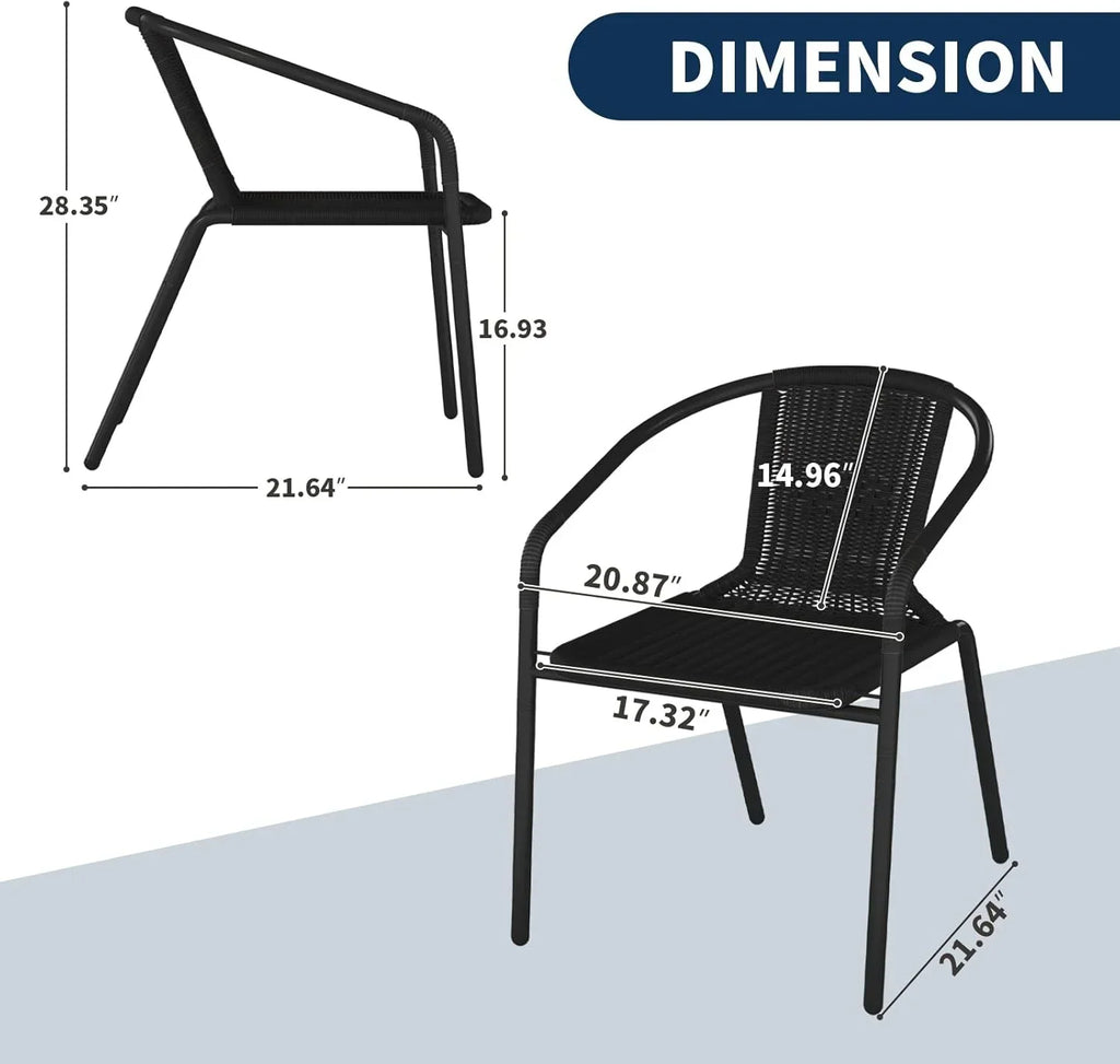 2026 NewELPOSUN Outdoor Dining Chairs Set of 6, Wicker Patio Chairs with Metal Frame, Rattan Indoor-Outdoor Chairs for Bistro, Deck, Backyard, Porch, Restaurant Stack Chair 6 Pack (Black)