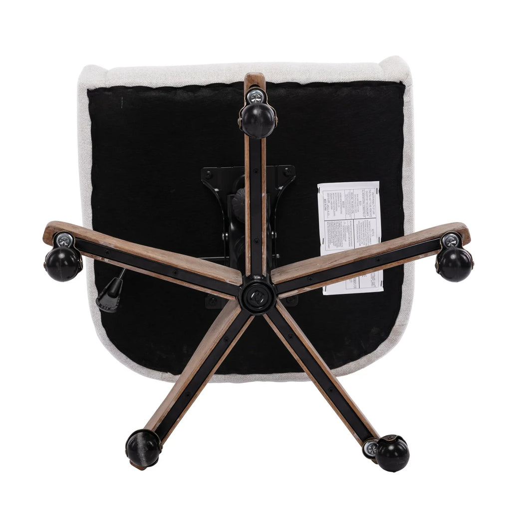 2026 New360 Degree Swivel Office Desk Chair, Upholstered Leisure Vanity Chair with Solid Wood Base and Wheels, Adjustable Height Computer Chair for Bedroom Living Room, Brown
