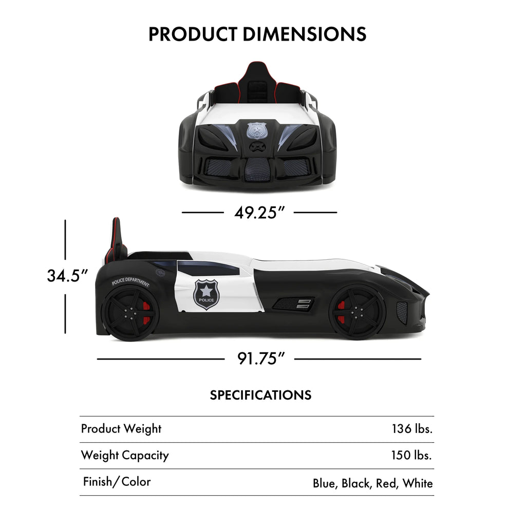2026 NewFurniture of America Dash Kids Plastic Twin Race Car Bed with LED and Sound, White