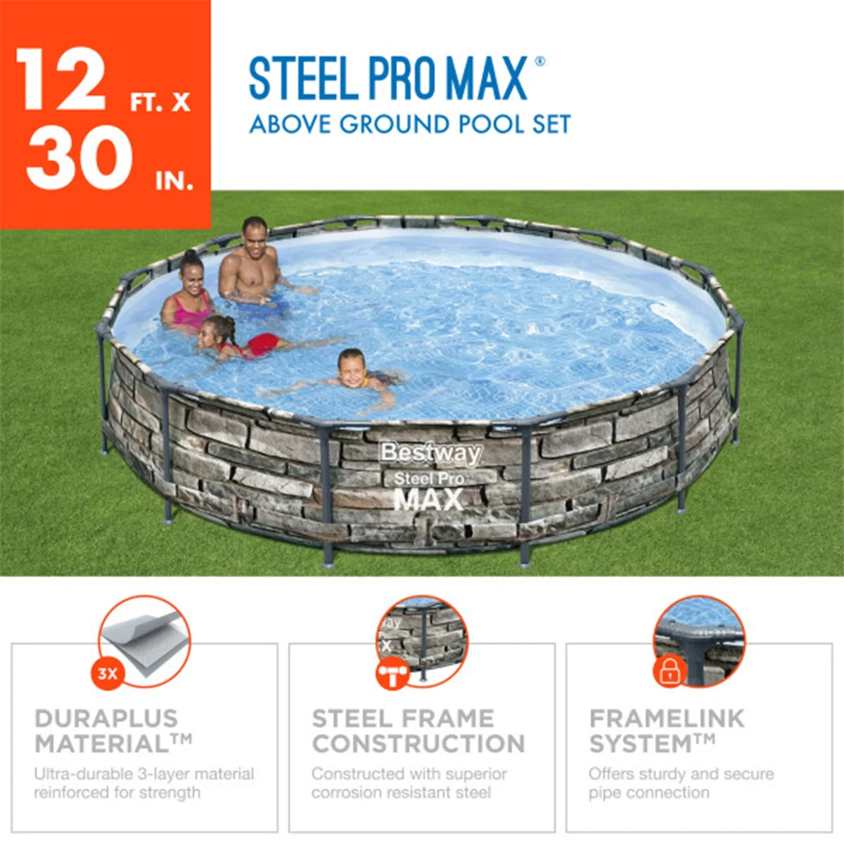 2026 NewBestway Steel Pro MAX 12' x 30" Above Ground Outdoor Swimming Pool Set