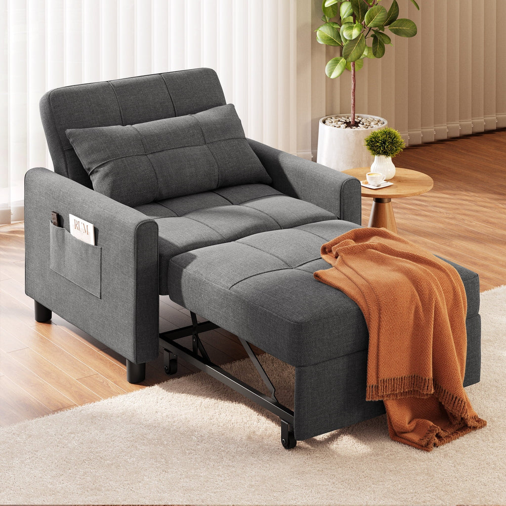 2026 NewSofa Bed, Lofka 3-in-1 Convertible Sleeper Sofa with Storage, Adjustable Backrest & Pull Out Function - Sleeper Chair for Small Space, Apartment, Dark Grey