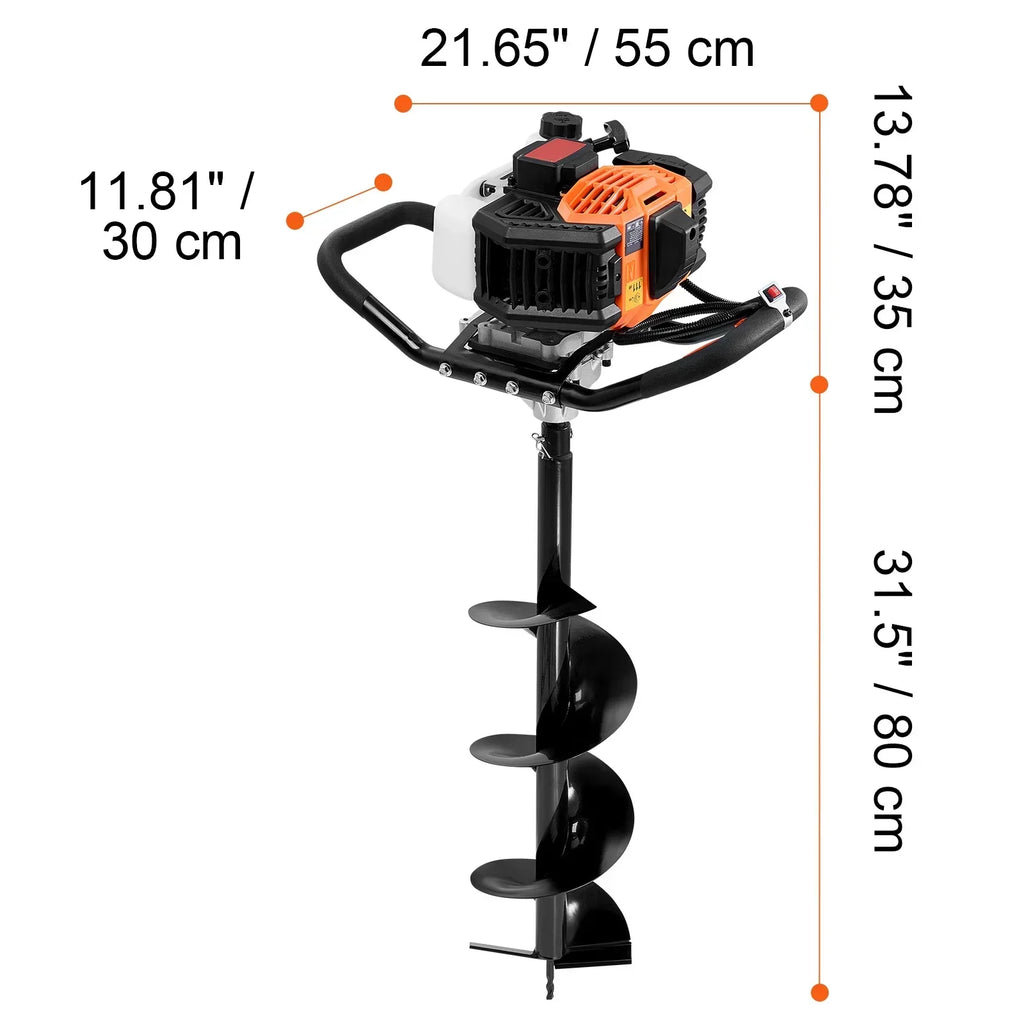 2026 NewKFFKFF Gas Earth Auger, 52CC 1450W, includes 8" Drill Bit & Extension Rod, Ideal for Garden, Farmland Fence Installation, Orange & Black