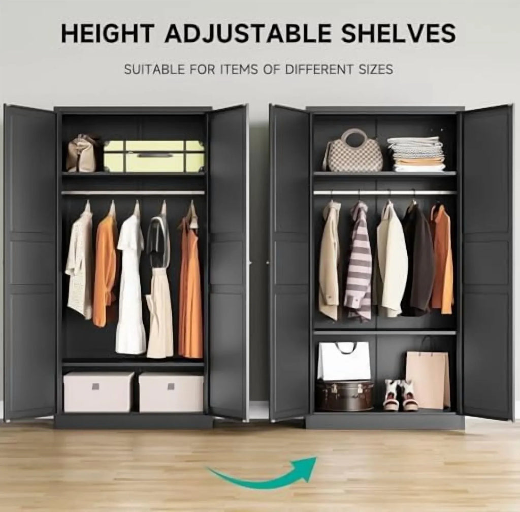 2026 NewMetal Wardrobe Cabinet with Hanging Rod,Black Armoire Wardrobe Closet,Metal Clothing Storage Cabinet with Adjustable Shelves and Doors,72" Cloth Storage Cabinets for Home,Living/Laundry Room
