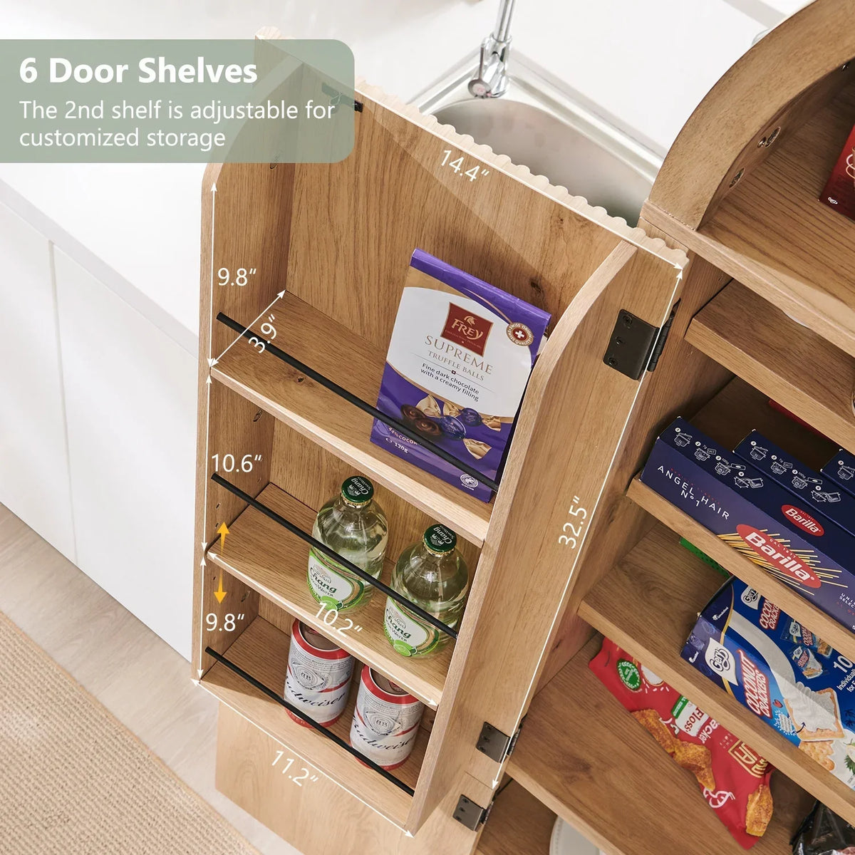 2026 NewIFGET 71" Tall Arched Kitchen Pantry Storage Cabinet, Large Storage Cabinet with Adjustable Shelves, Pantry Cabinet for Kitchen, Dining Room