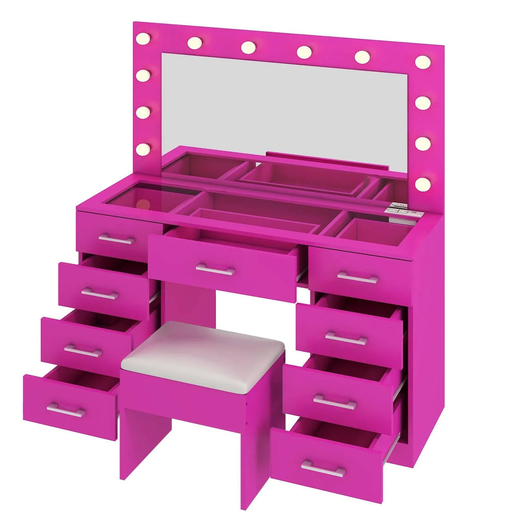 2026 NewKtaxon Large Makeup Vanity, Vanity Table Set w/ Visible Glass Top w/ Charging Station, White
