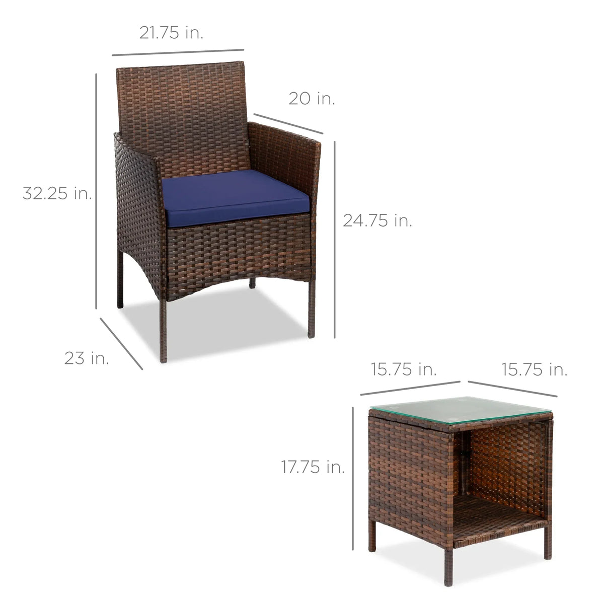 2026 NewBest Choice Products 3-Piece Outdoor Wicker Conversation Patio Bistro Set, w/ 2 Chairs, Table - Gray/Navy