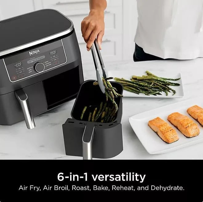2026 NewNinja Foodi 8 qt 2-Basket Air Fryer, Black - DualZone Technology, Smart Finish