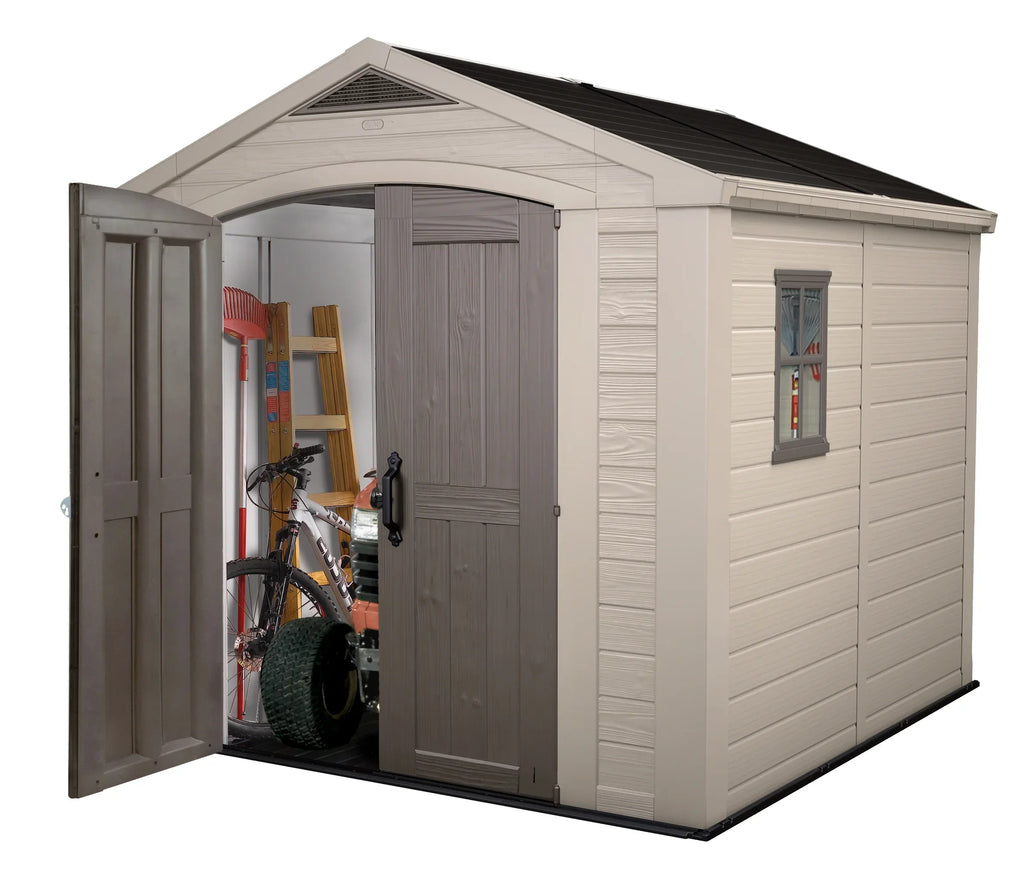2026 NewKeter Factor 8 x 11 Foot All Weather Resin Outdoor Storage Shed, Taupe