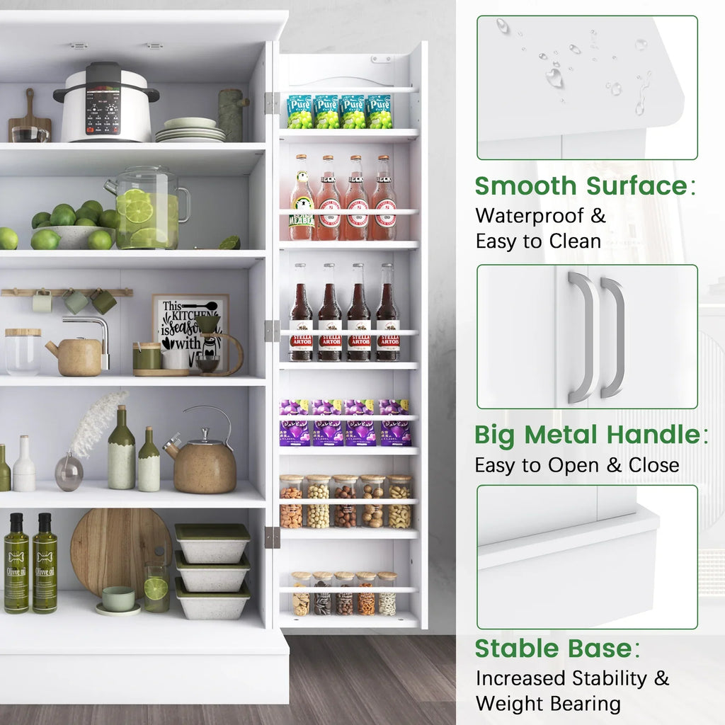 2026 New47 Kitchen Pantry Cabinet, White Buffet Cupboards Sideboard with Doors & Adjustable Shelves, Kitchen