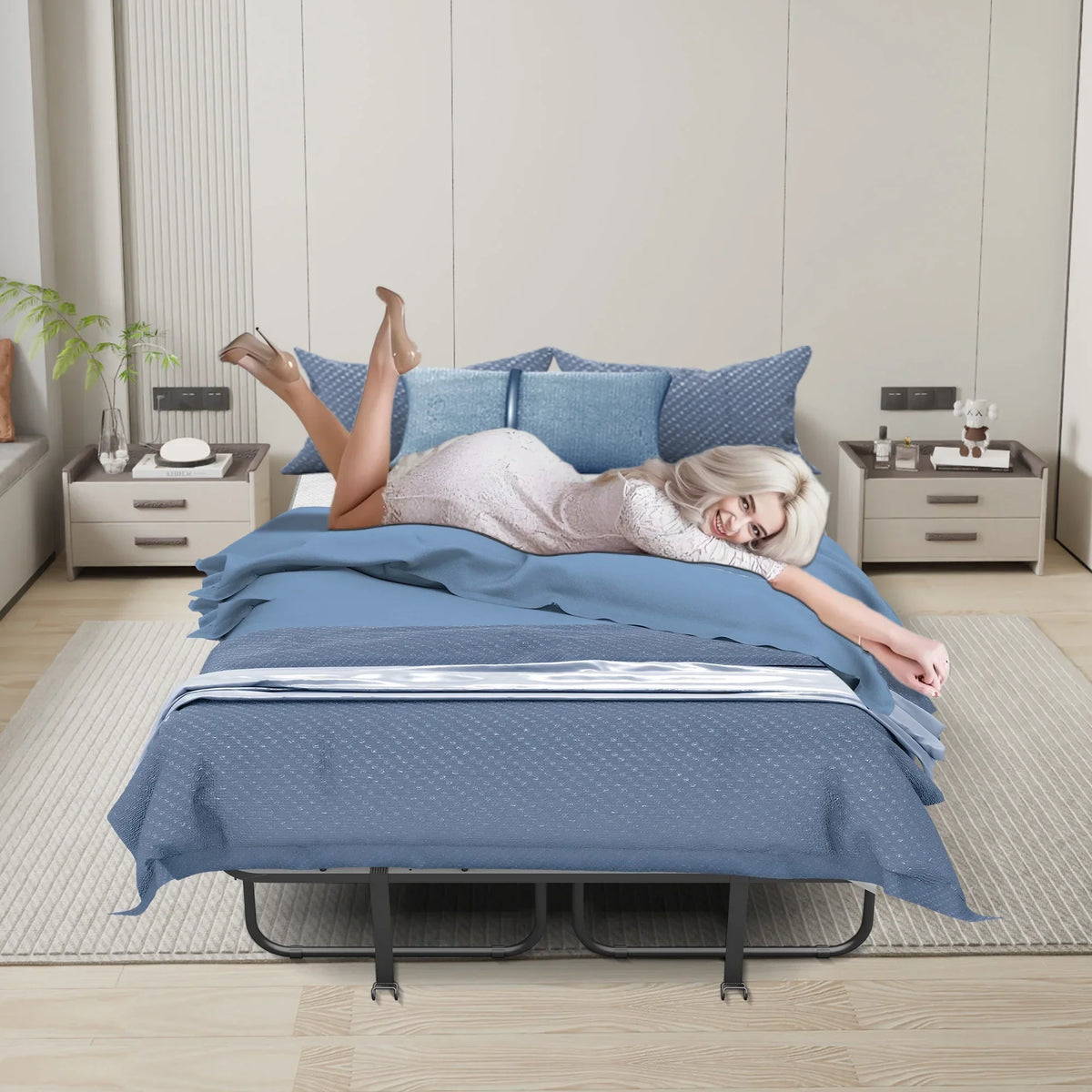 2026 NewFolding Bed with Mattress 75" x 31" Cot Size Folded Bed, Rollaway Guest Bed Portable Foldable Extra Bed for Adults Daybed with 5" Memory Foam Mattress Space-Saving Sturdy Metal Grid Frame