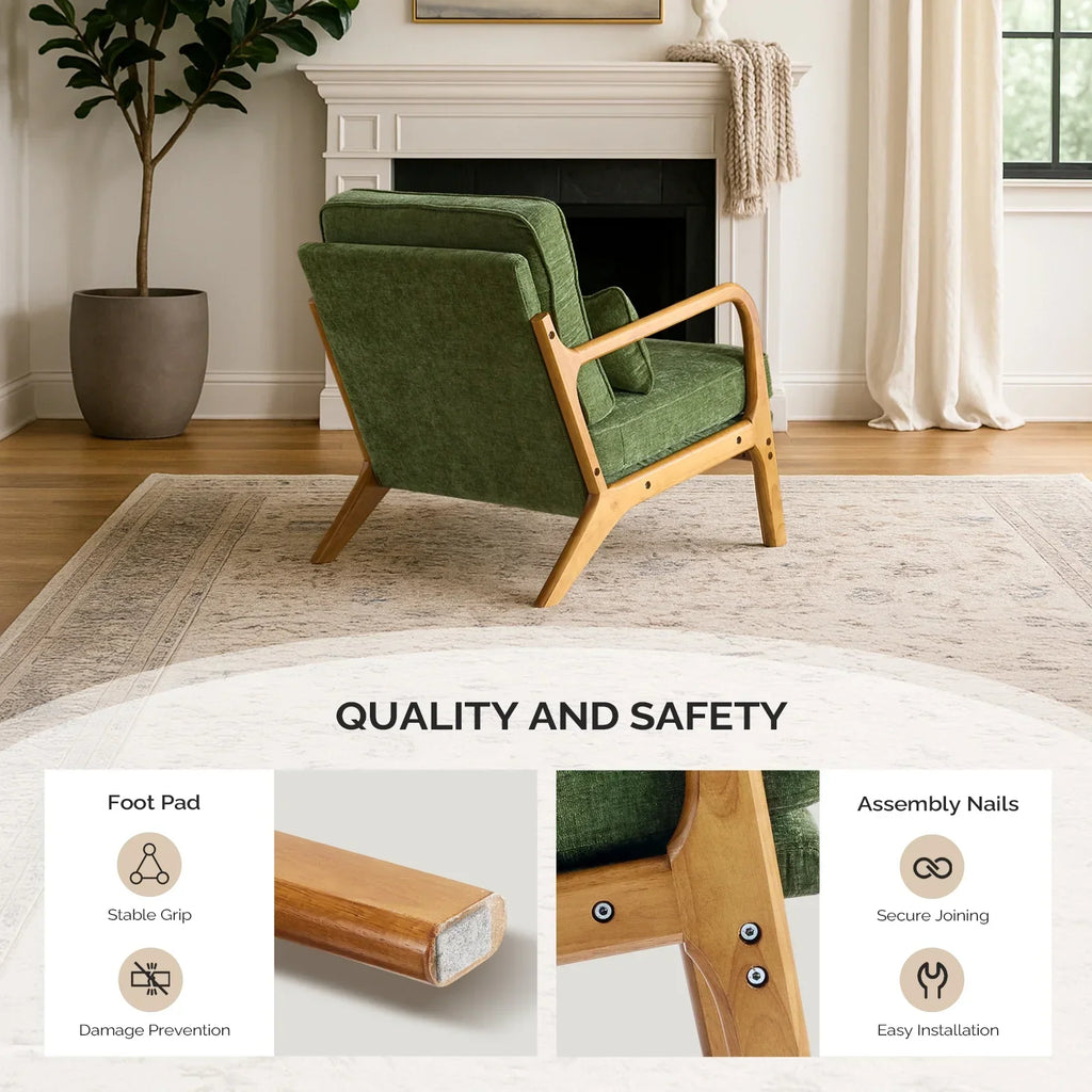 2026 NewKtaxon Accent Chair Corduroy Upholstered Armchair, Reading Club Chair with Pillow and Solid Wood Frame for Living Room Bedroom Furniture Off White