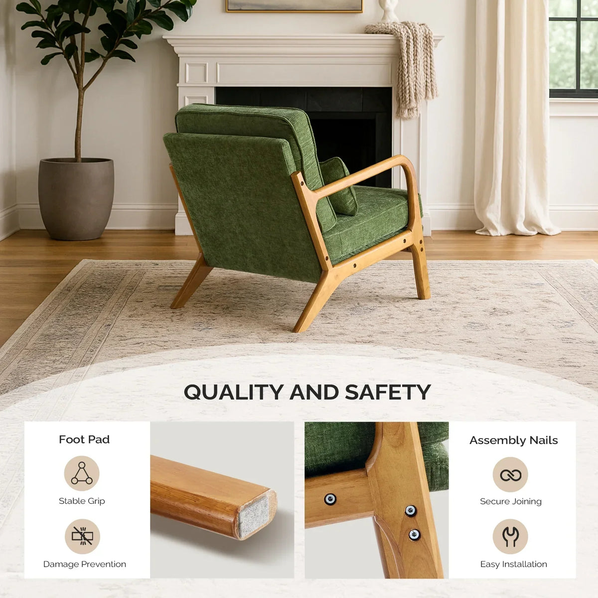 2026 NewKtaxon Accent Chair Corduroy Upholstered Armchair, Reading Club Chair with Pillow and Solid Wood Frame for Living Room Bedroom Furniture Off White