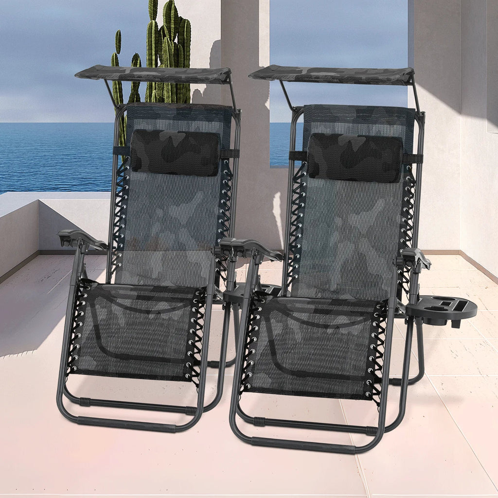 2026 NewMoNiBloom Zero Gravity Chairs Set of 2, Folding Outdoor Patio Beach Recliner with Canopy Shade & Headrest, Black