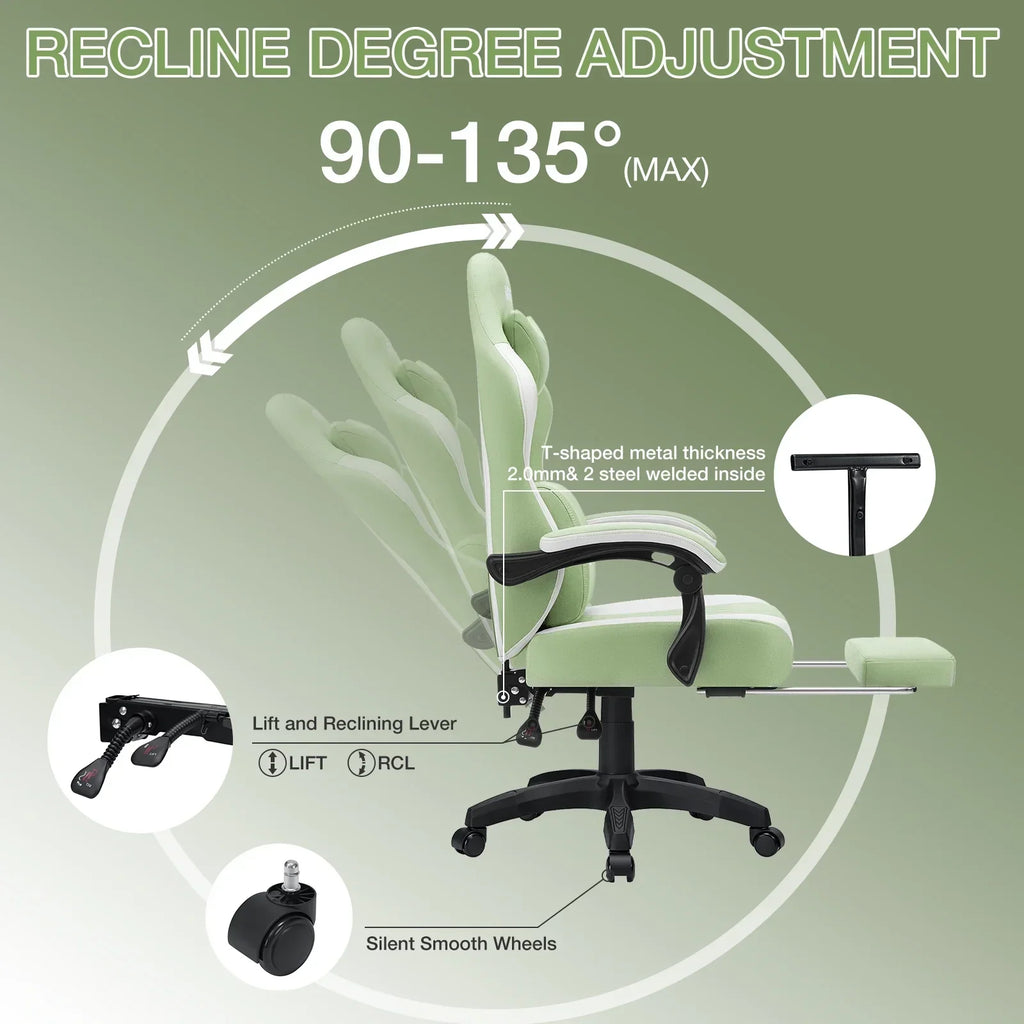 2026 NewHoffree Gaming Chair with Massage Fabric Office Chair with footrest for Adults, Ergonomic Gamer Chair with Headrest and Lumbar Support for Office Gaming, 440 LBS