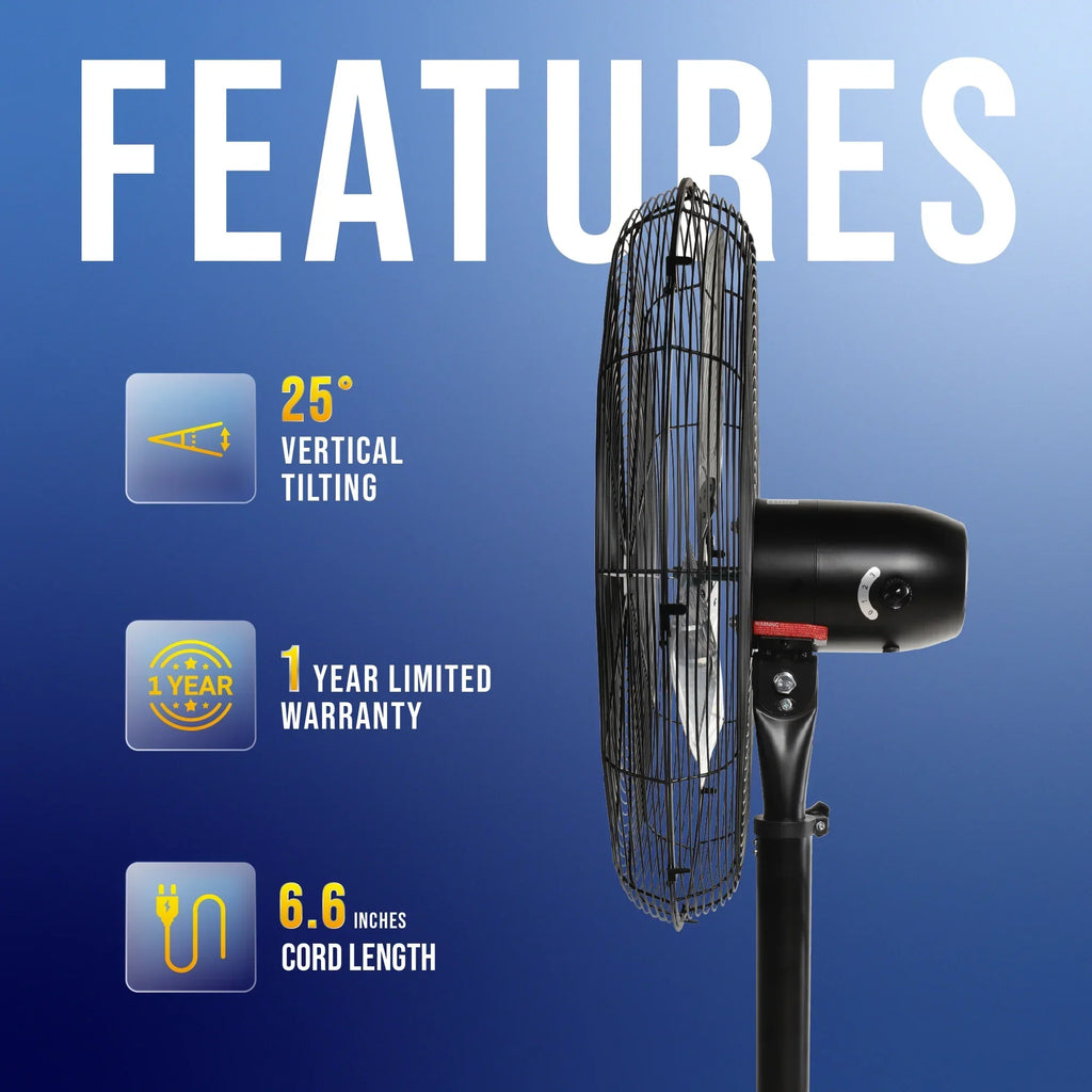 2026 NewTornado - 20 Inch High Velocity Metal Oscillating Pedestal Fan - Commercial, Industrial Use Water-Resistant