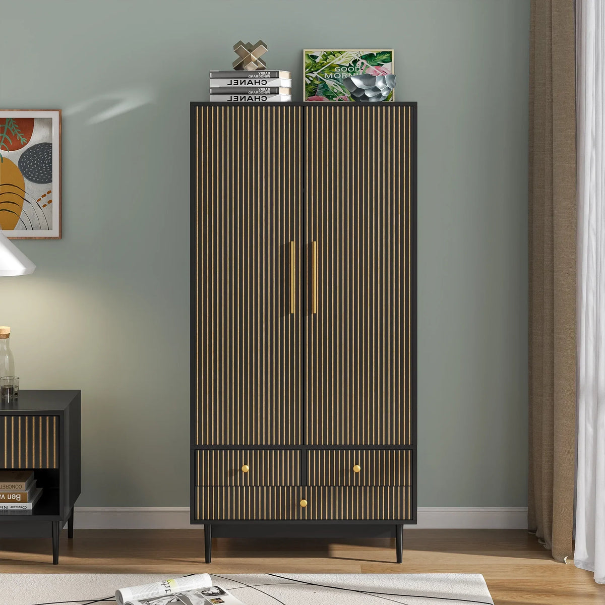 2026 NewArmoire Wardrobe Closet with 2 Doors, Wardrobe Cabinet with Hanging Rod and Drawers, Wooden Closet for Bedroom, White