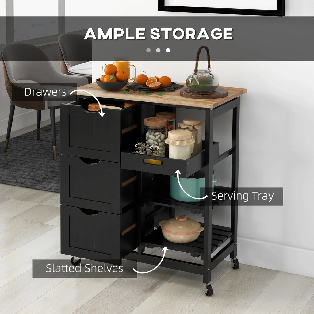 2026 NewHOMCOM Rolling Kitchen Island Cart, Bar Serving Cart, Compact Trolley on Wheels with Wood Top, Shelves & Drawers for Home Dining Area, Grey