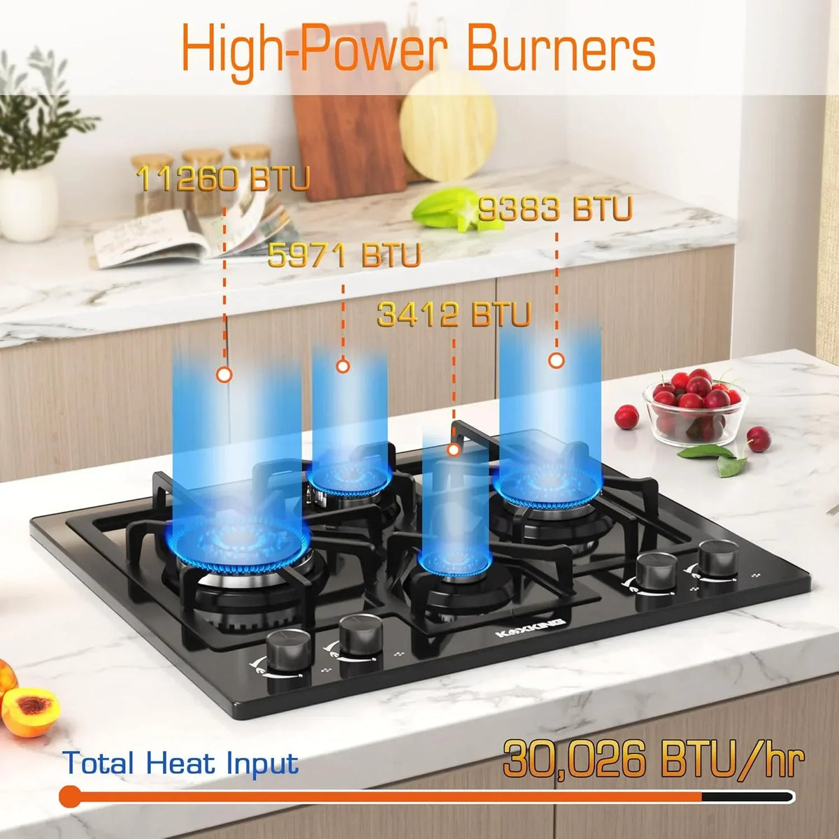 2026 New24 Inch Black Gas Cooktop - Built-in Dual Fuel Natural Gas & Propane Stove - 4 Burner Convertible Cooktop with Thermocouple Protection