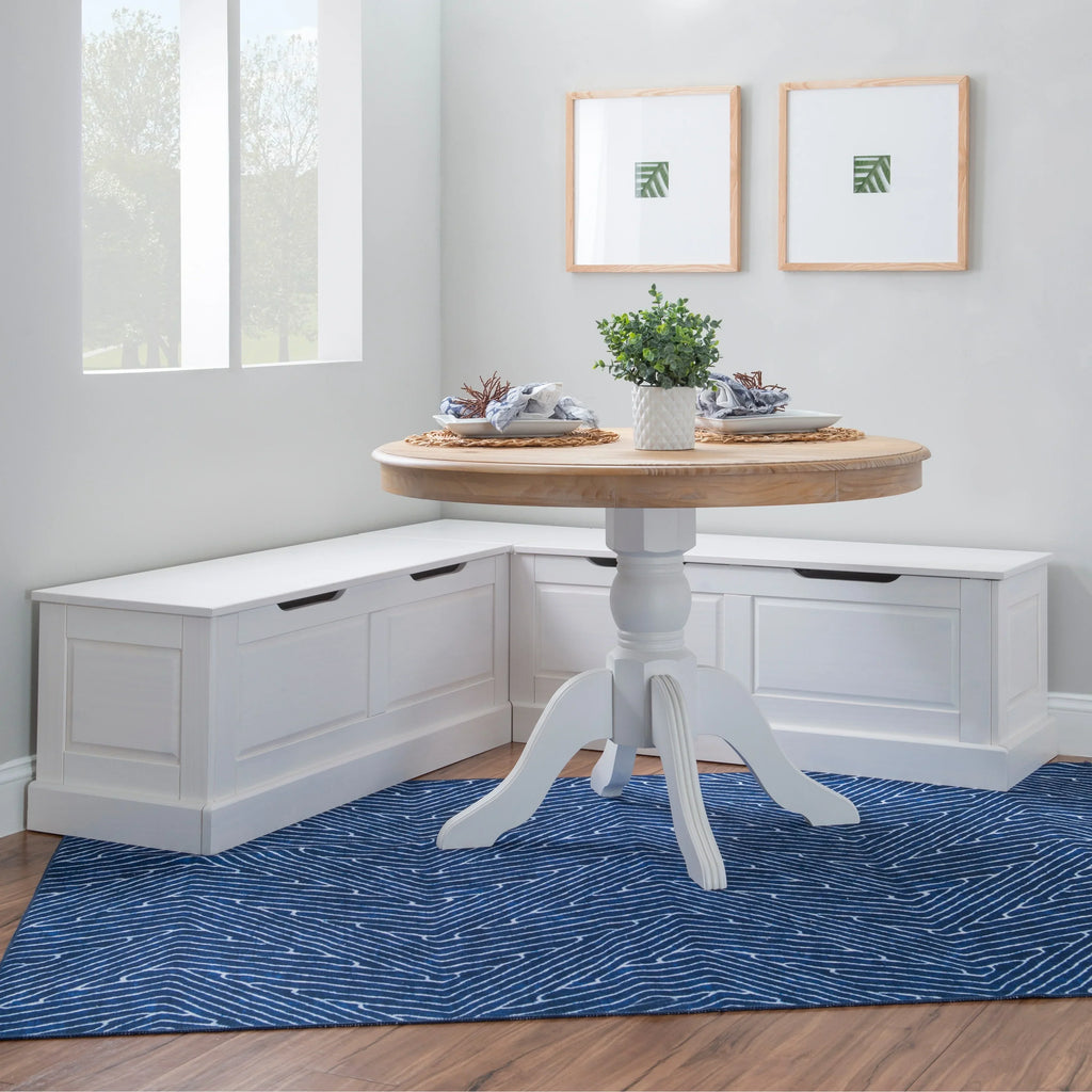 2026 NewLinon Nook Bench Collection L-Shaped Wood Farmhouse Breakfast Bench with Hidden Storage, White