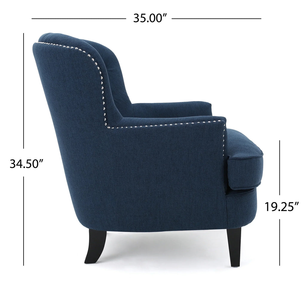 2026 NewNoble House Tanner Tufted Fabric Club Accent Chair, Dark Blue