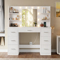 2026 NewLacoo Vanity Desk with Mirror and LED Lights, Makeup Vanity with 7 Drawers & 4 Shelves, Vanity Table with Power Outlet for Bedroom Dressing Room, White