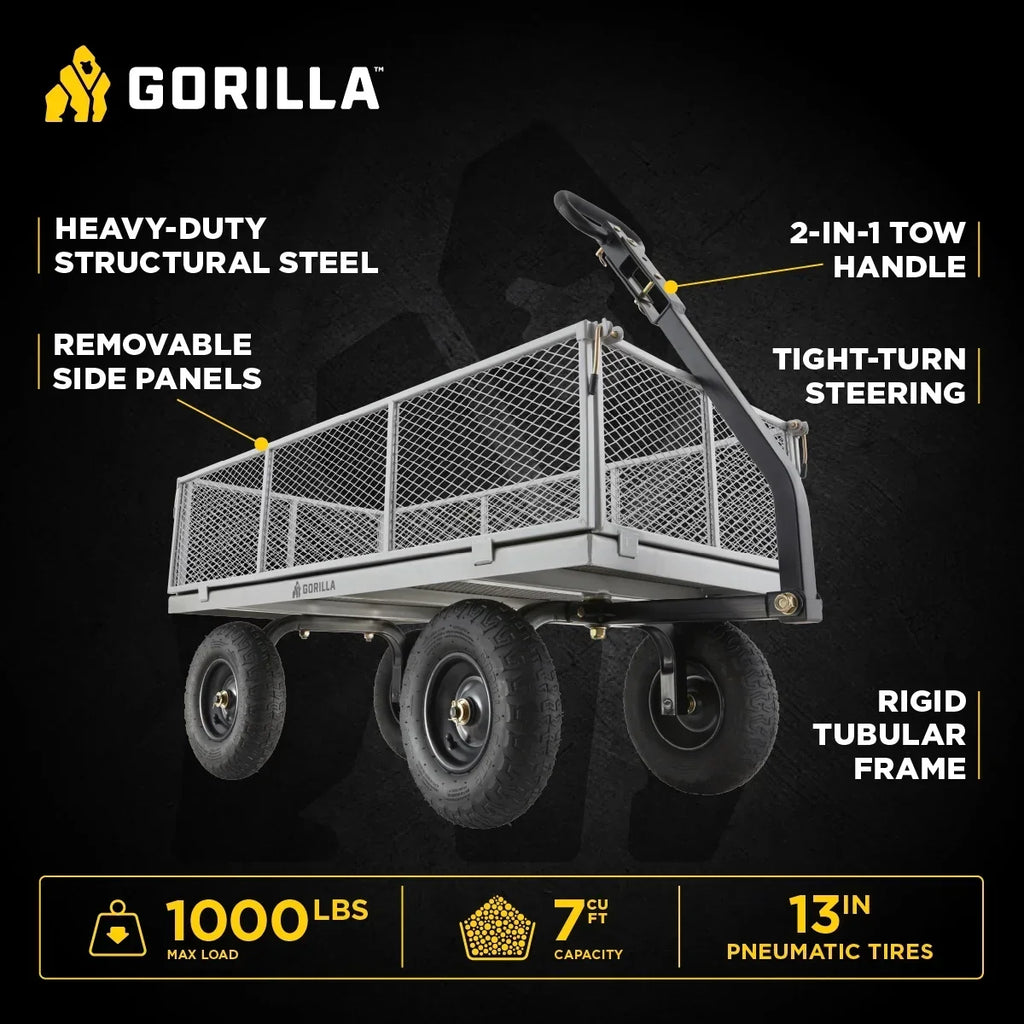 2026 NewGorilla Carts 1000-lb. Capacity Steel Utility Cart, Model #GOR1001-Com, 13-inch Pneumatic Tires