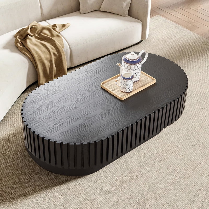 2026 NewFFH 43.7 inch Oval Coffee Table for Living Room,Handcraft Rustic Corner Coffee Table Nature Wood Relief Sturdy Pedestal for Apartmen,Side Table Centre Table,Nature Wood