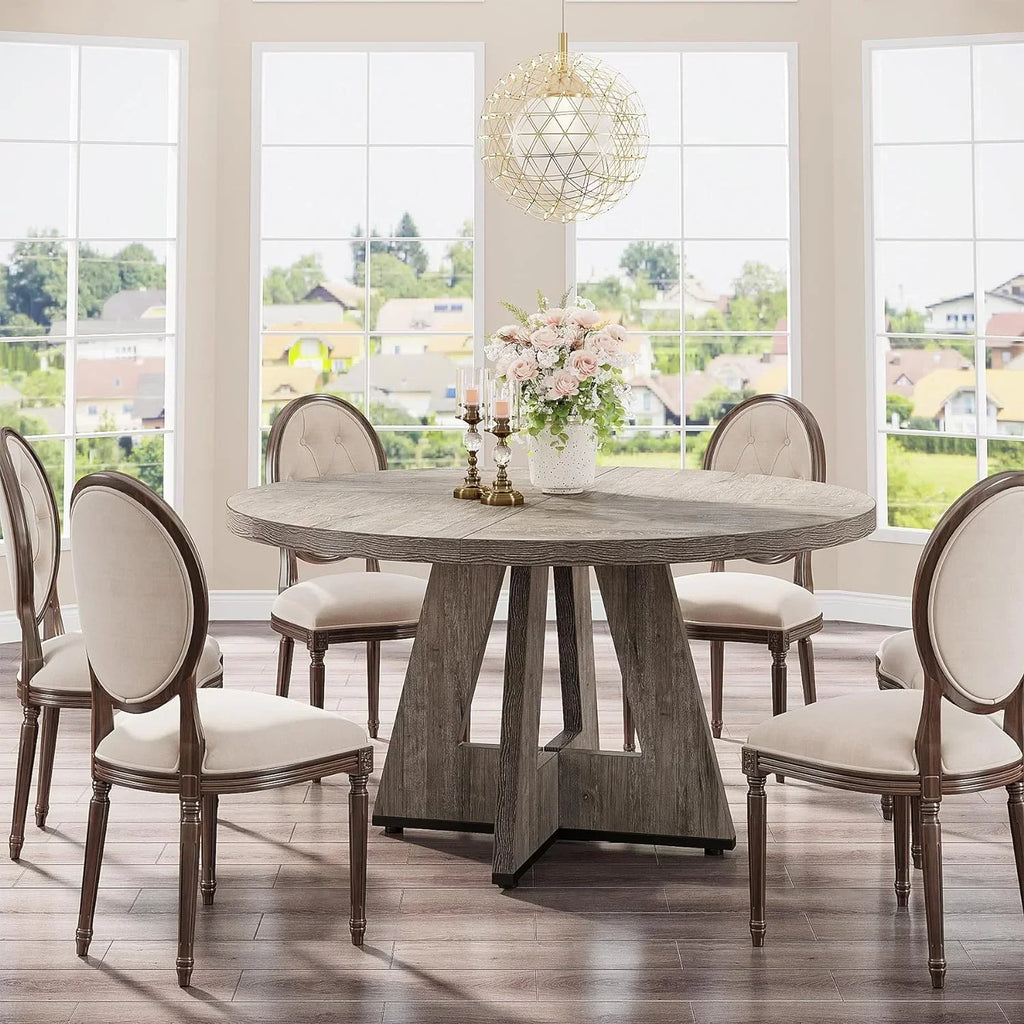 2026 NewTribesigns Round Dining Table for 4, Grey Kitchen Table 47 Inch Farmhouse Wood Kitchen Dinning Table for Kitchen Living Room