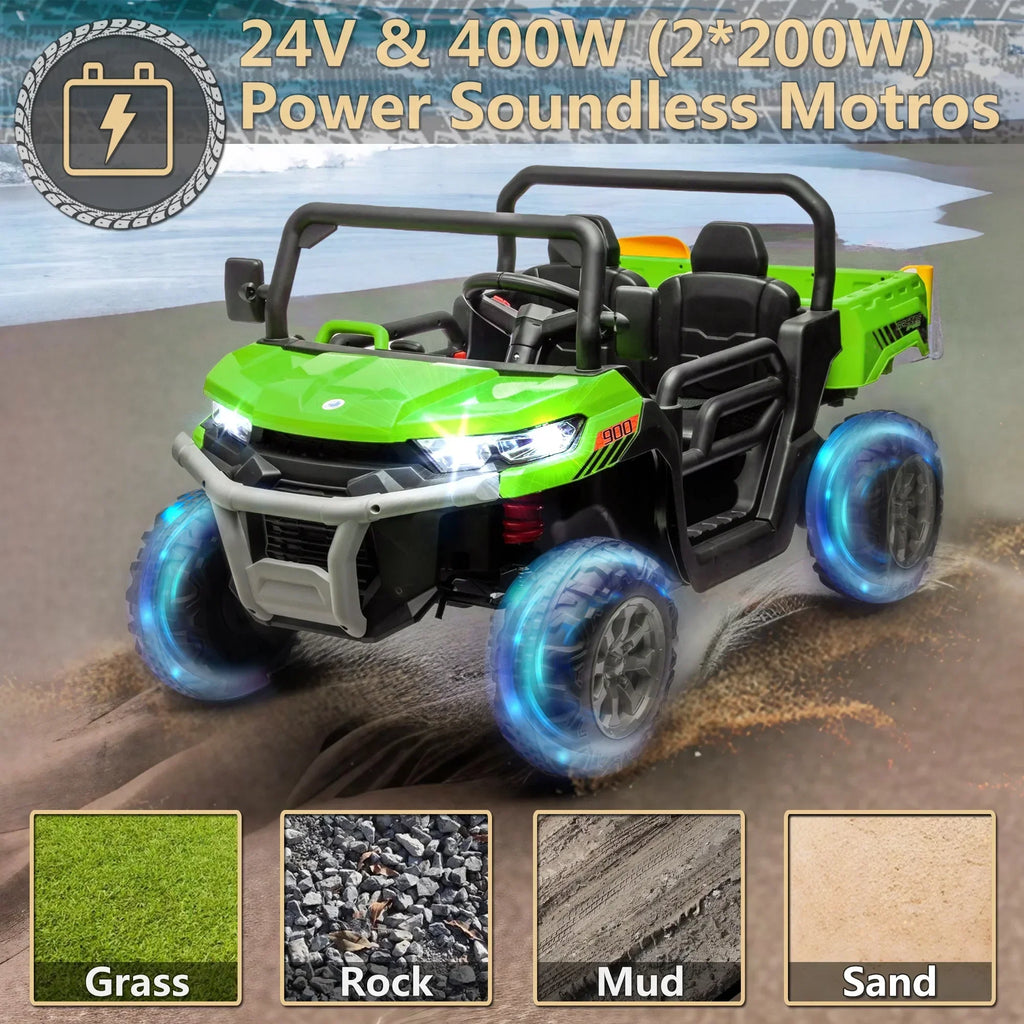 2026 NewXuanlur 24V 2 Seater Kids Ride on Car Truck, Ride on UTV W/ 2x200W Motor, 24 Volt Ride on Toys W/ Dump Bed/Shovel, Electric Car for Kids W/ Durable Tires, LED Light, Music, Remote Control, Black