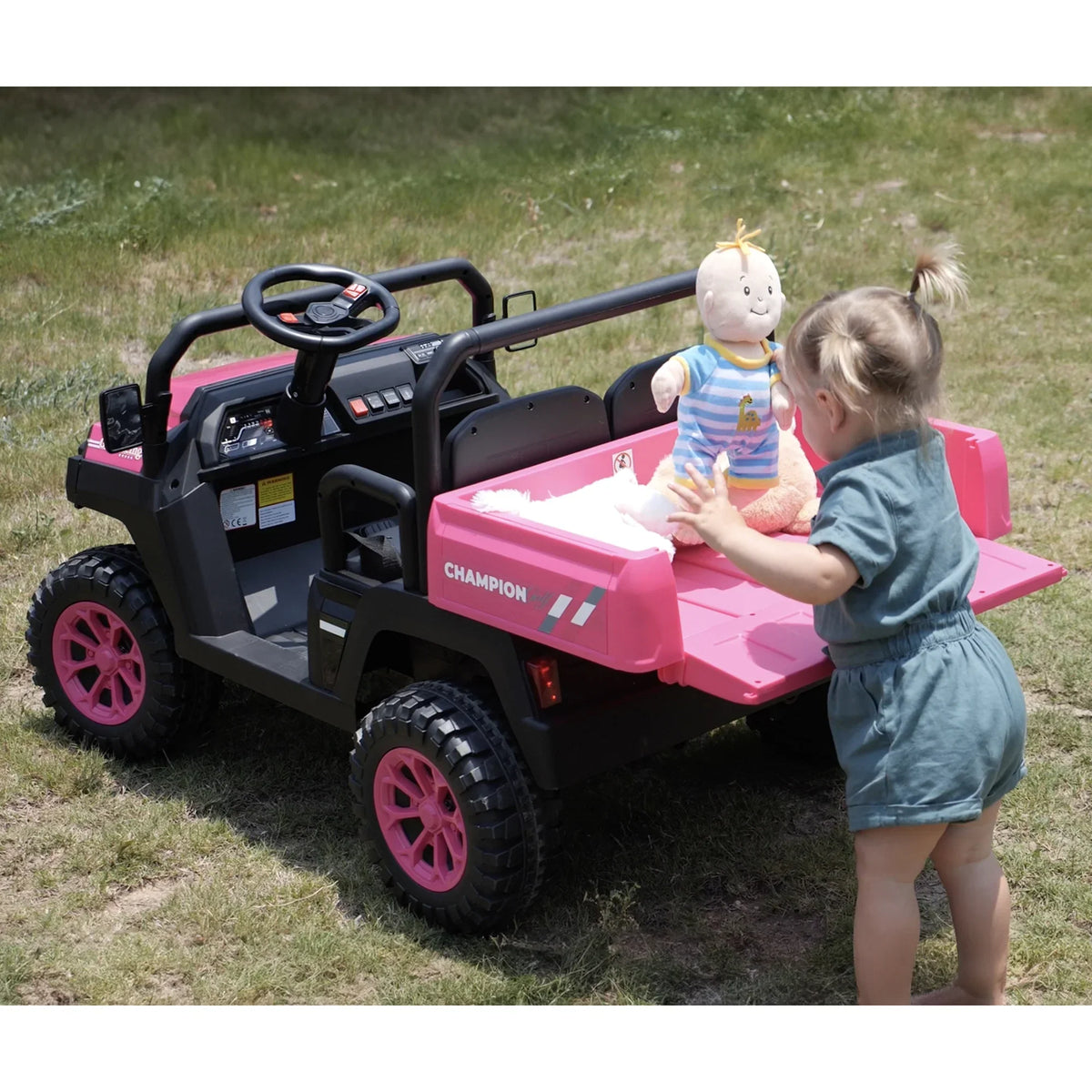 2026 NewJoyracer 4WD 24 Volt Ride on Toys UTV with 2 Seater & Remote Control, Kids Electric Golf Cart w/ 4x200W Power Motors, Tiltable Trailer & Shovel, 4 Wheels Spring Suspension, Bluetooth USB Music, Black