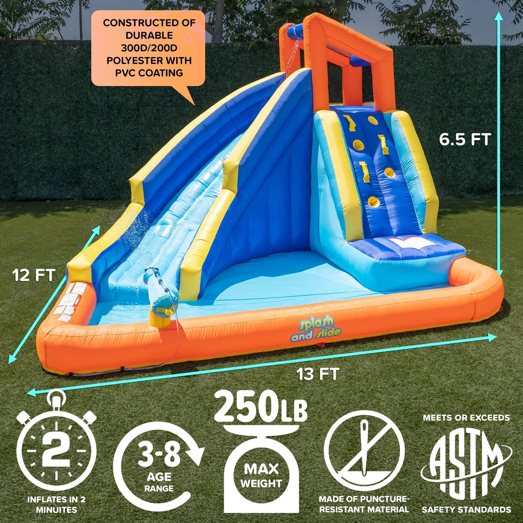 2026 NewSportspower�?Big Wave II Inflatable Water Slide with Climbing Wall & Splash Pool, Ages 3-8, Heavy Duty, ASTM Certified, Lifetime Warranty on Included Blower