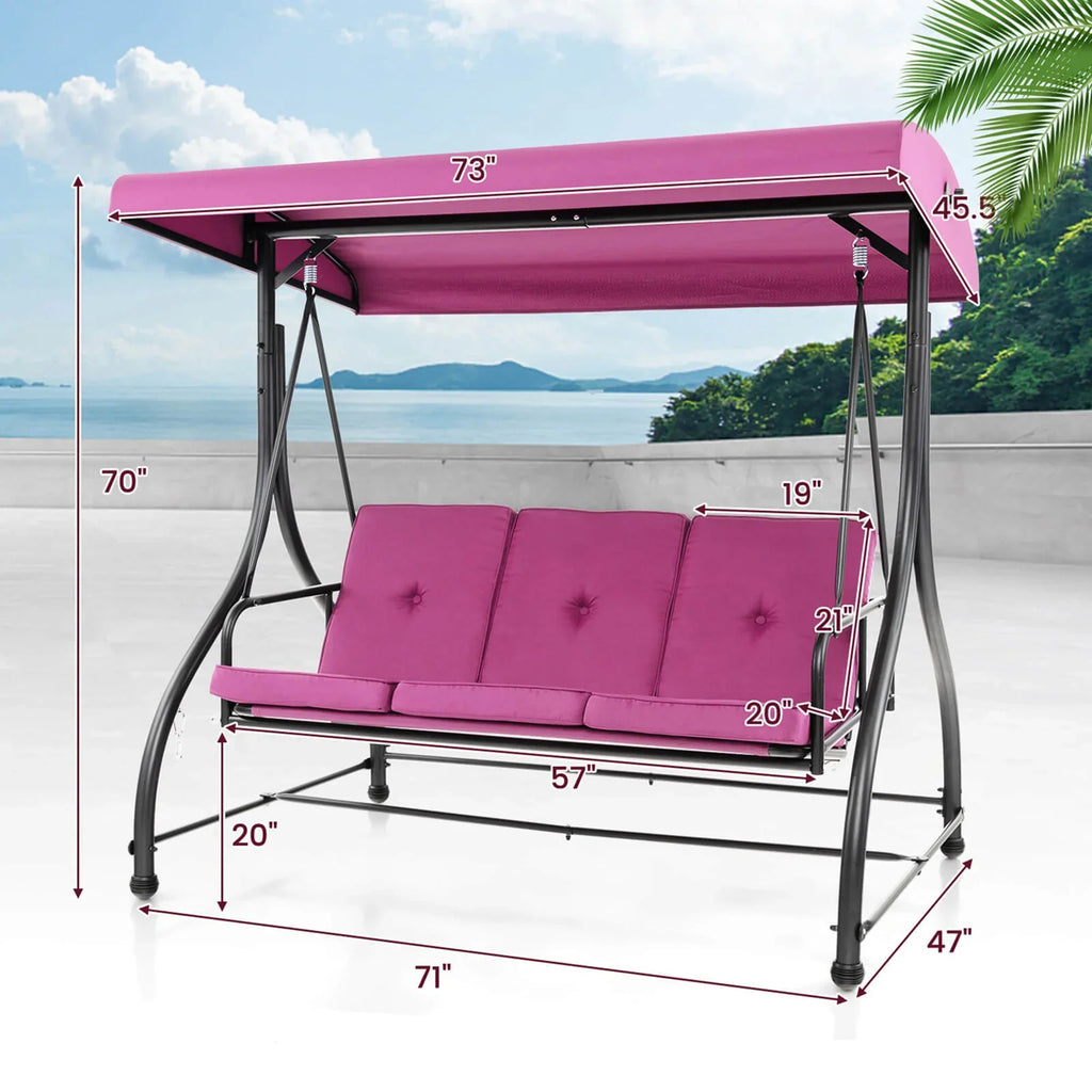 2026 NewCostway 3-Seat Outdoor Converting Patio Swing Glider Adjustable Canopy Porch Swing Black