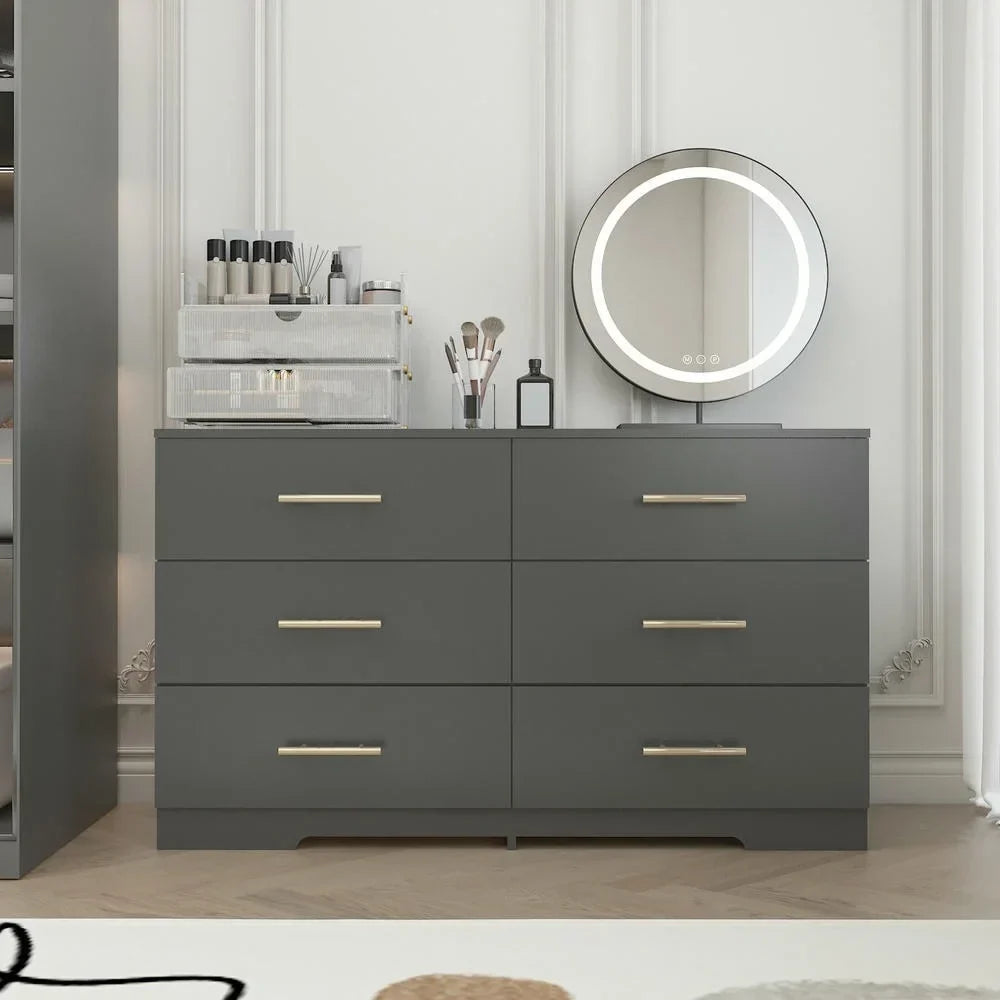 2026 NewKadyn Modern 6 Drawer Dresser Wood Cabinet,Dresser for Bedroom, Kitchen Storage Cabinet with Drawers, Chest of Drawers(Black)