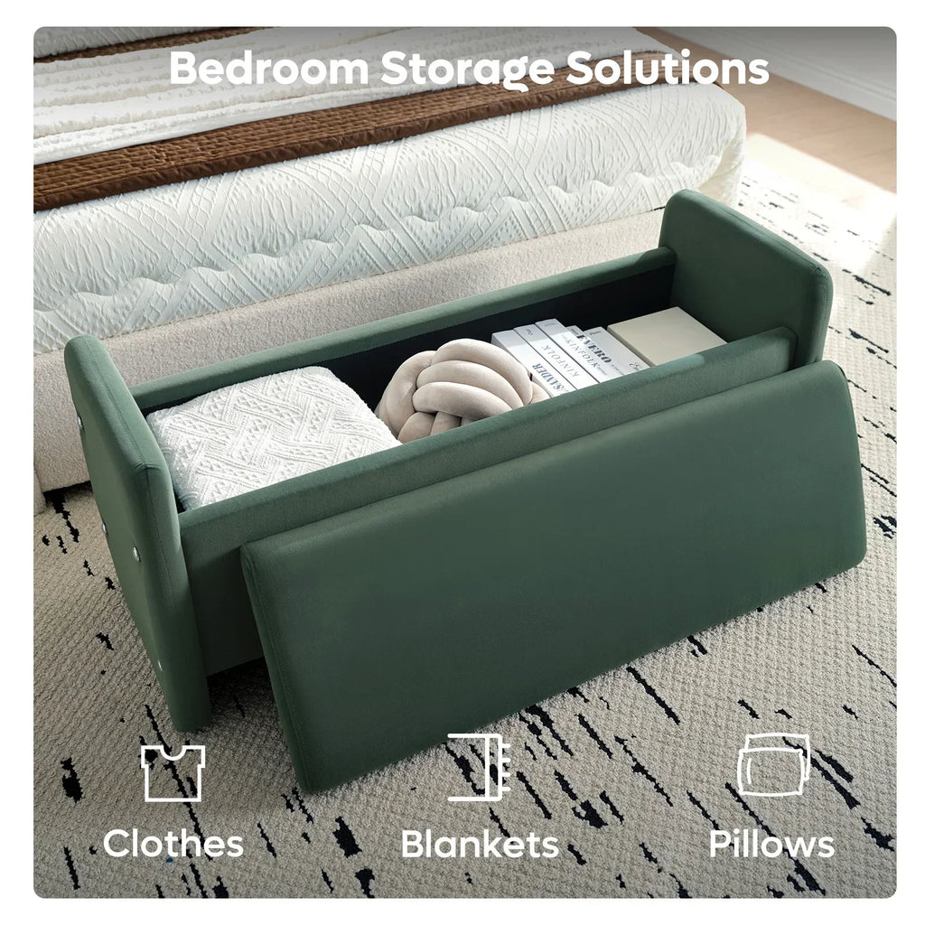 2026 NewPinmoco 44" Storage Ottoman Bench, Upholstered Entryway Bench with Storage End of Bed Bench for Bedroom& Living Room, Corduroy Gray