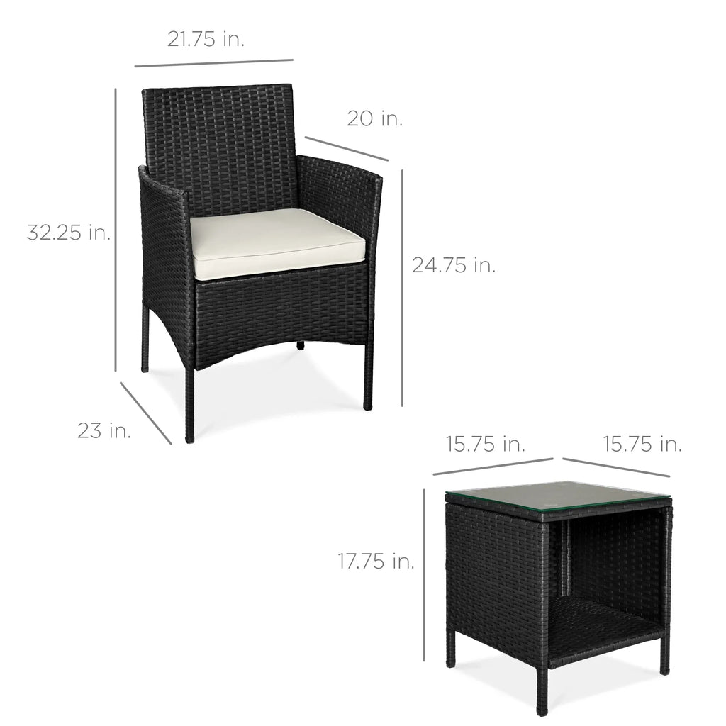 2026 NewBest Choice Products 3-Piece Outdoor Wicker Conversation Patio Bistro Set, w/ 2 Chairs, Table - Gray/Navy