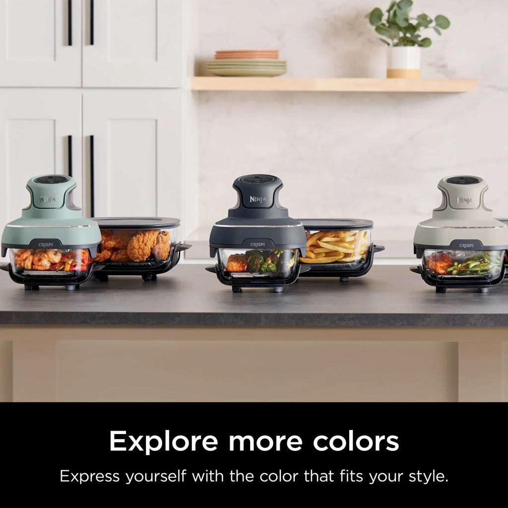 2026 NewNinja Crispi 4-in-1 Portable Glass Air Fryer Cooking System, 4-Qt & 6-Cup Containers, Cyberspace