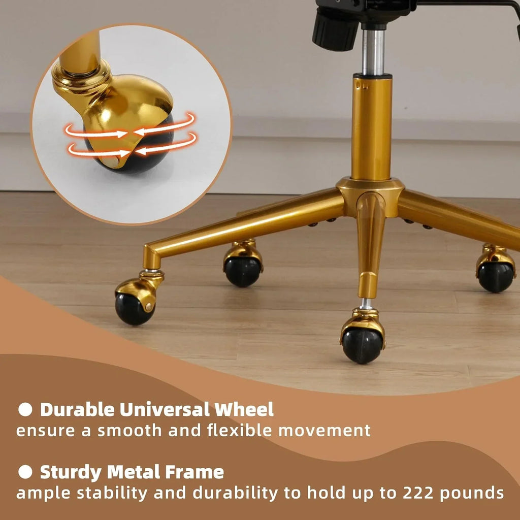 2026 NewWestice Home Office Desk Chairs, Velvet Task Chair, Height Adjustable Swivel Vanity Chair with Golden Base for Vanity Study, Living Room Computer Room, Beige