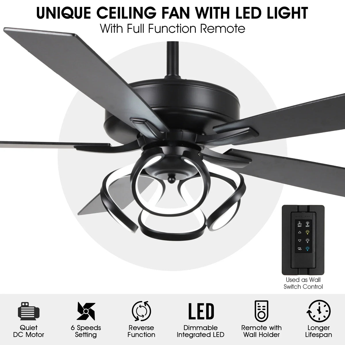 2026 NewParrot Uncle 52-Inch Contemporary Chrome Ceiling Fan with Integrated LED Lights and Remote Control