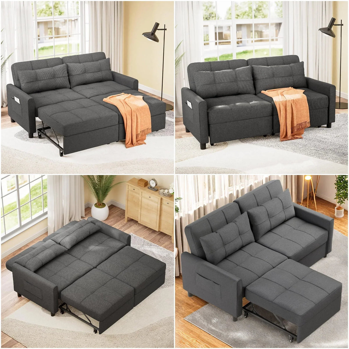 2026 NewSofa Bed, Lofka 3-in-1 Convertible Sleeper Sofa with Storage, Adjustable Backrest & Pull Out Function - Sleeper Chair for Small Space, Apartment, Dark Grey