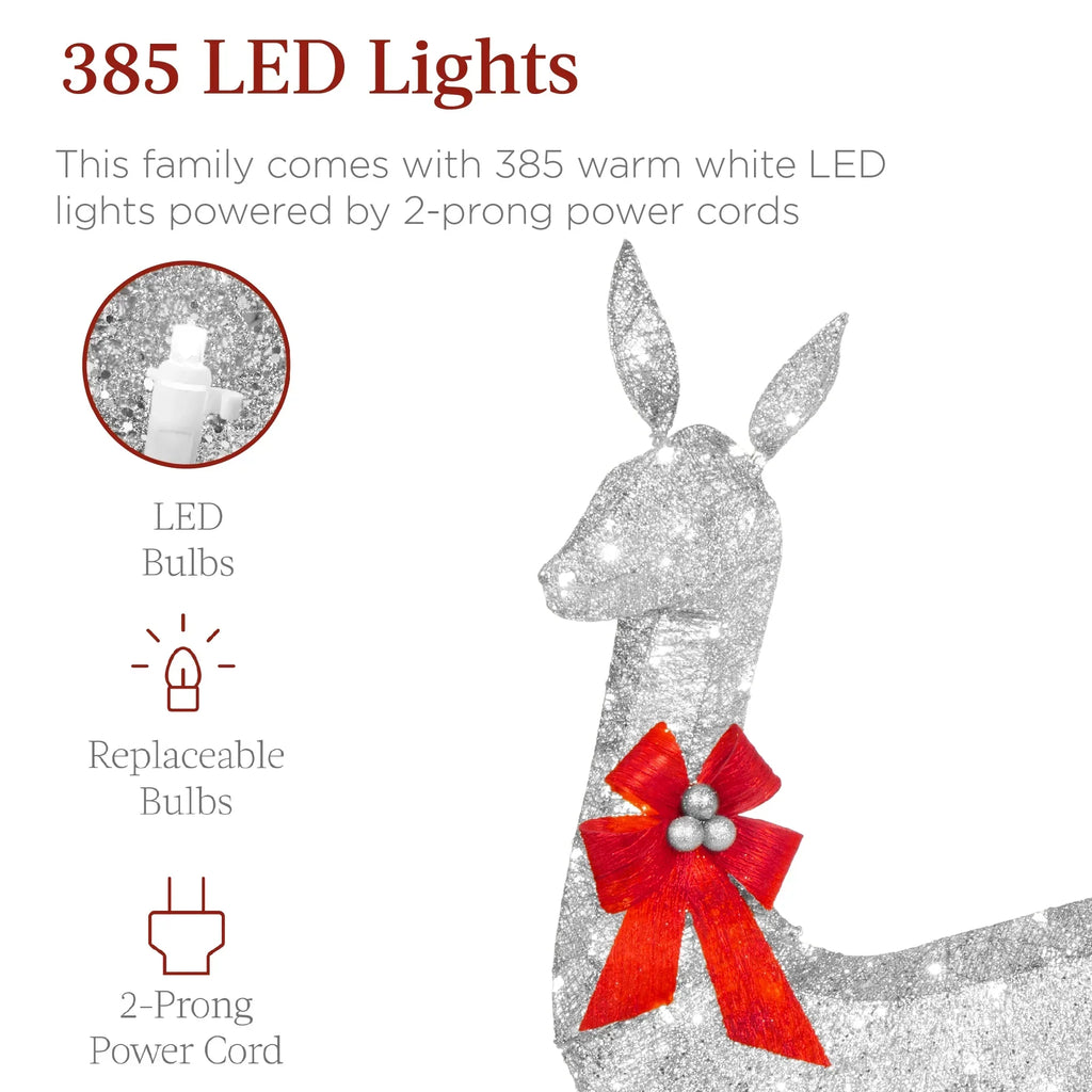 2026 NewBest Choice Products 6.5ft 3-Piece Lighted Christmas Deer Set Outdoor Yard Decoration w/ 385 LED Lights, Stakes - Gold