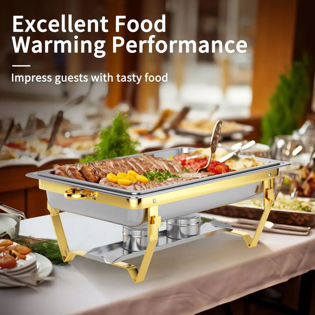 2026 NewChafing Dish Buffet Set 4 Pack: TINANA 8QT Stainless Steel Chafing Dishes for Buffet, Chafers and Buffet Warmers Sets for Parties, Events, Wedding, Camping, Dinner-Gold